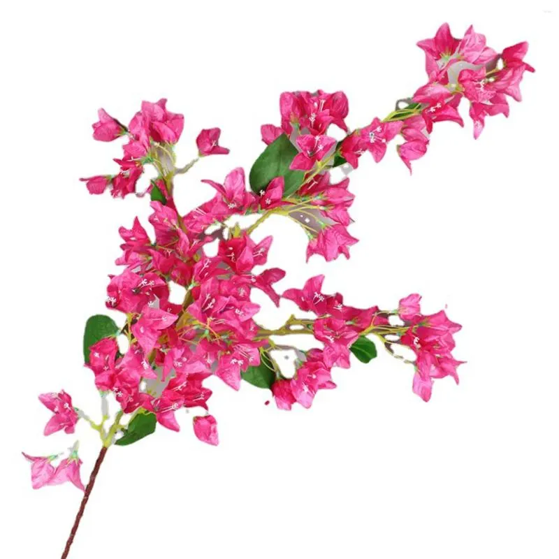 Decorative Flowers 120cm Artificial Silk Bougainvillea Branch Fake Iron Wire Rose Red Stems Flower Cuttings Wedding Home Room Decor