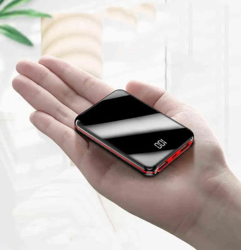 Mah Mini Power Bank Portable Charger Mirror SN LED Digital Display PowerBank Externt batteripaket Poverbak för telefoner J2205317351219