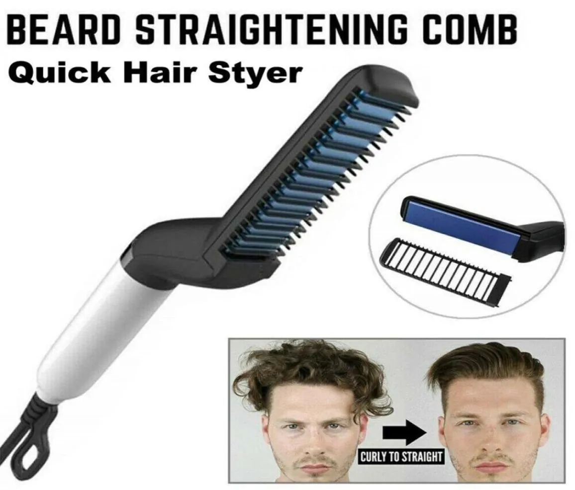 Ferro de cabelo alisador calor styler men curling modelador escova elétrica barba pente salão profissional 2 em 1 ferramenta aquecimento rápido set2816879