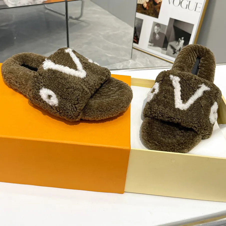 패션 디자이너 신발 럭셔리 여성 양모 샌들 슬리퍼 소프트 여성 슬리퍼 편지 따뜻한 브랜드 가을 겨울 슬라이드 모피 샌들 캐주얼 신발 크기 브랜드 W477 004