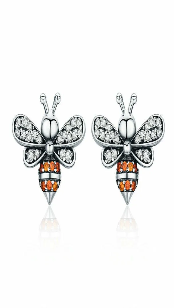 Unique Mini Honey Bee Bumblebee Earring CZ Ear Studs Earrings 925 Sterling Silver Gift3581754