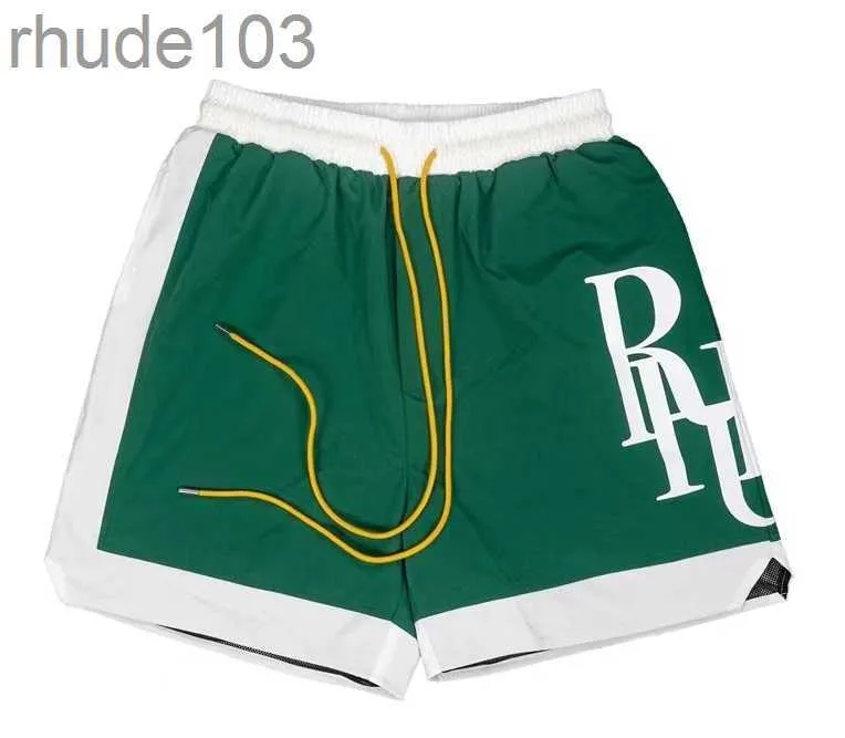 男性ショーツデザイナーRhude Summer Fashion Beach Pants Street Wear Red Blue Black Green Mens Short Contrast Colors USサイズS-XL 2CX8