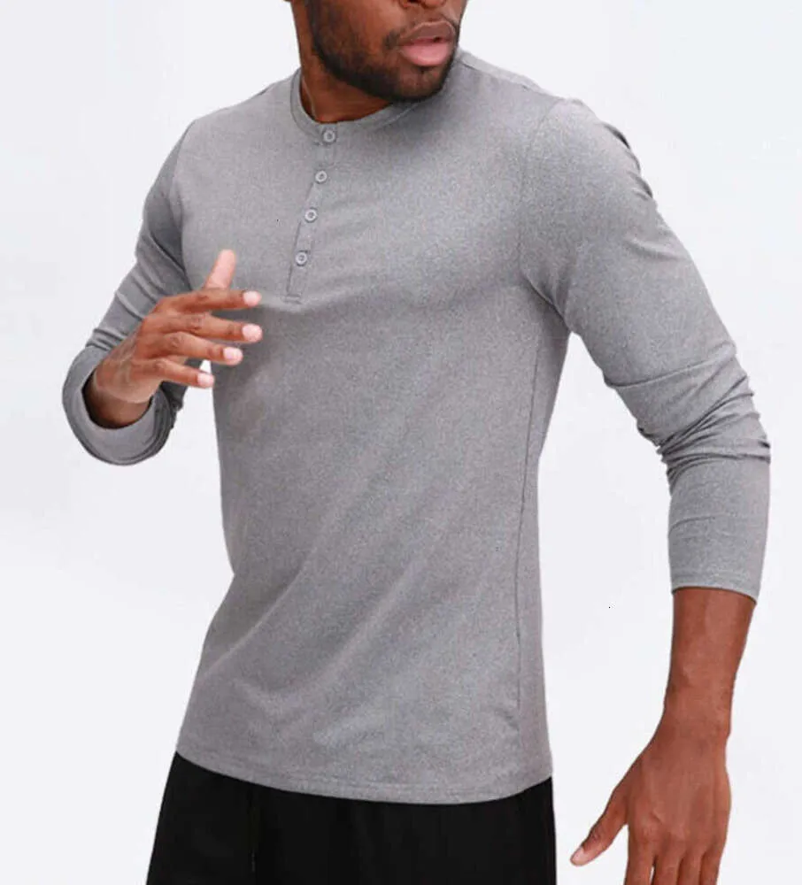 Lu Hommes Yoga Outfit Sport T-shirt à manches longues Mens Sport Style Col Bouton Chemise Formation Fitness Vêtements Élastique À Séchage Rapide Porter mode 022