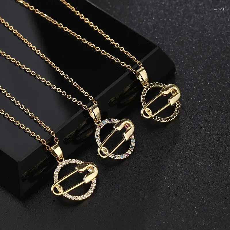 Pendant Necklaces In Safety Pin Necklace Stainless CZ Zircon Circle Paperclip Gold Plated Clavicle Chain Steel Ladies Jewelry