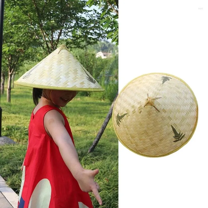 Береты унисекс, детская традиционная шляпа от солнца, забавная карнавальная шляпа с конусом для детей, кемпинга, повседневная бамбуковая тканая шляпа с защитой от солнца