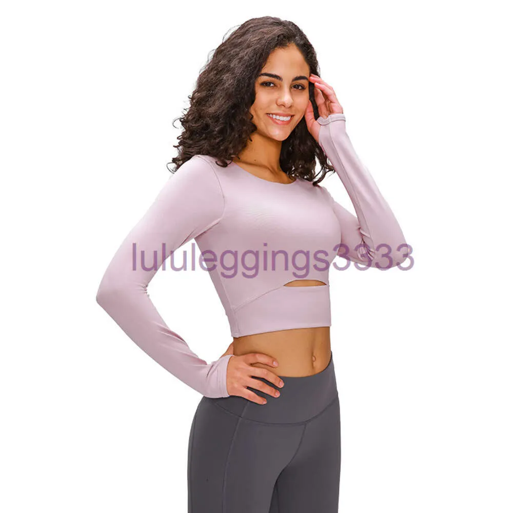 Top corto da donna per palestra, yoga, sport, a maniche lunghe, maglietta senza cuciture, maglietta sportiva da fitness, top da allenamento per abbigliamento sportivo da donna