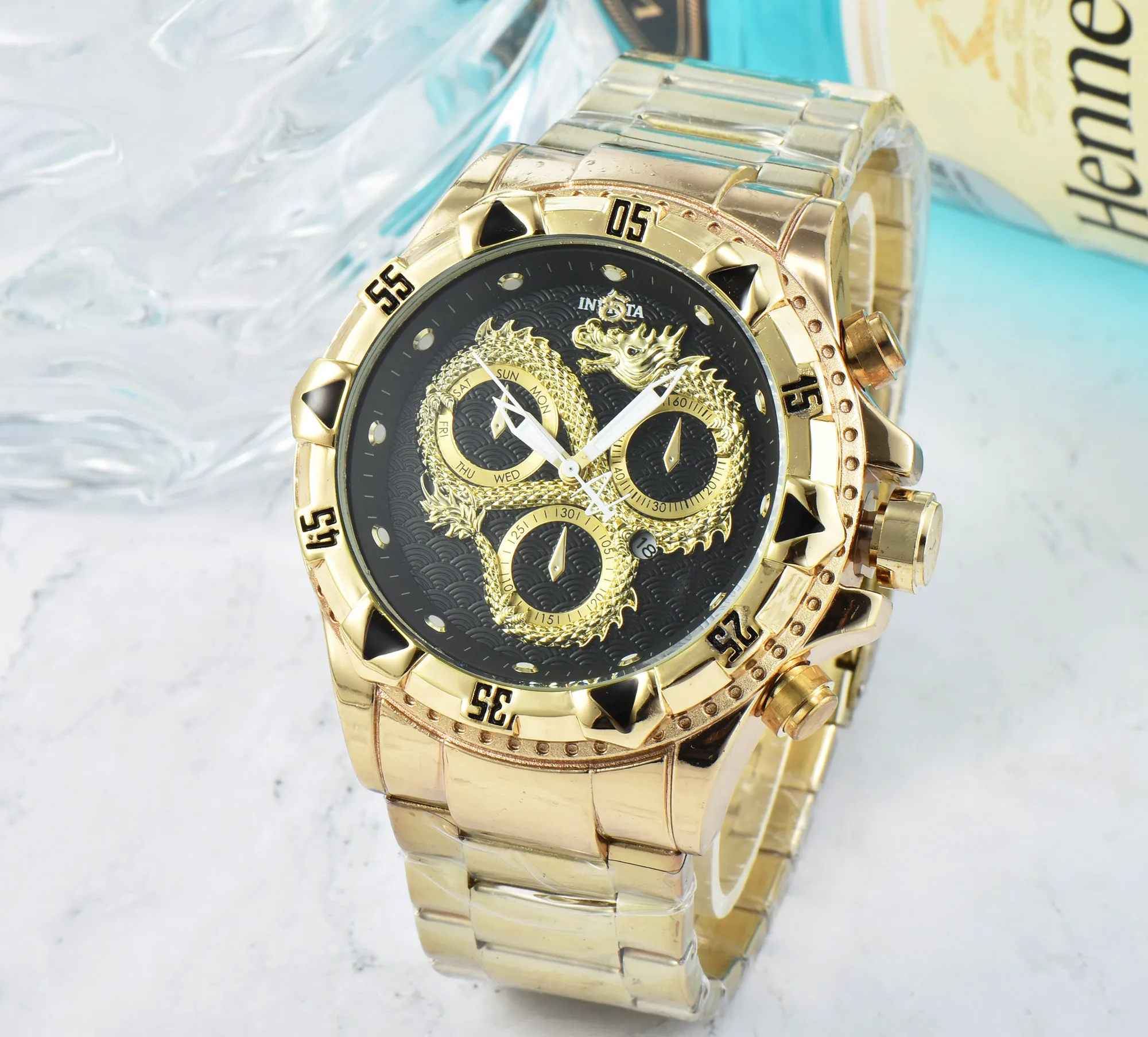 Crime Premium Reloj cronometro grande para hombre Movimiento de cuarzo Reloj de tiempo masculino Banda de goma de acero inoxidable Super brillante