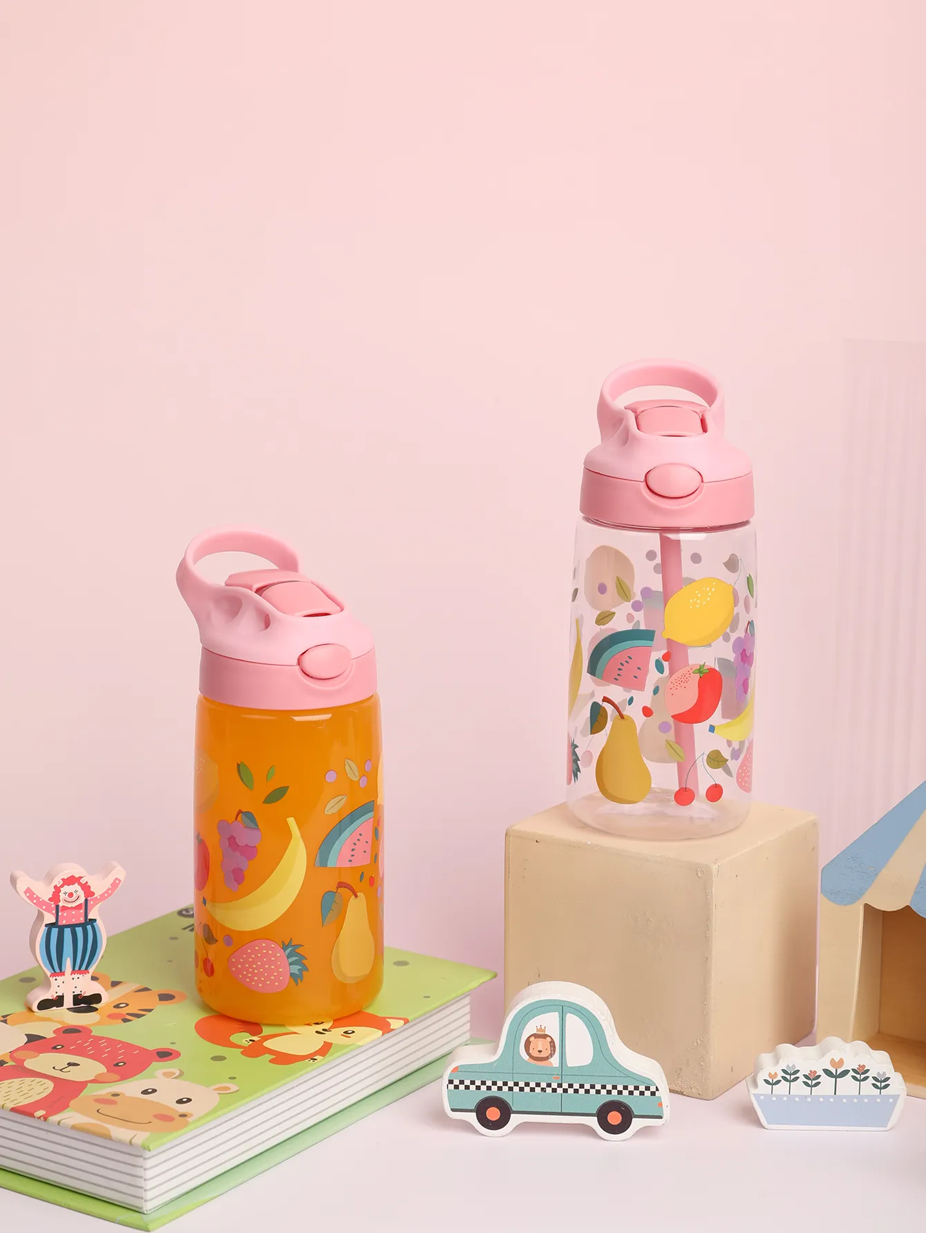 1pc 500ml BPA-vrije waterfles met schattige roze cartoonpatronen en stro voor kinderen terug naar school, sport