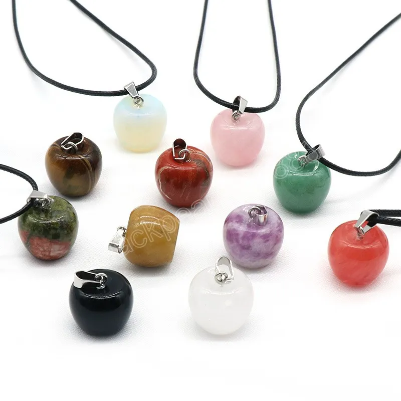 Collana con ciondolo a forma di mela, pietra naturale da 20 mm, in pietra naturale, con ciondolo a forma di mela, chakra, guarigione Reiki, cristallo di quarzo, regalo di gioielli