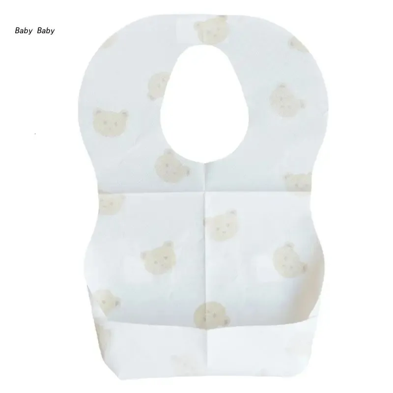 Q81A 50-Pack engångsbibbar för Babies Cartoon Bear Print Drooling Bibbs With Pocket Baby High-Absorbent Saliv Handduk 231229