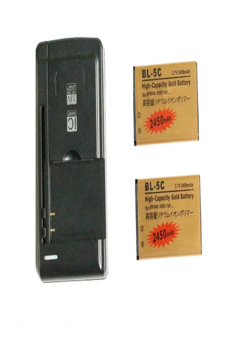 2x2450mAh BL5C BL 5C Goud Vervangende Batterij Universele USB Lader Voor Nokia 3650 1100 6230 6263 6555 1600 6630 6680 6557555614