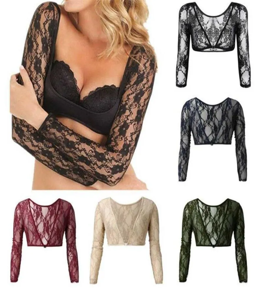 Seamless Arm Shaper Sleevey Women039s Sexy Lace Vneck Perspective Crop Tops S3XL 2112308786041