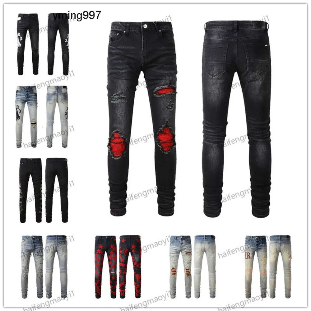 2J10 2023 New Arrivals Mens AM2 Luxury Designer AMIRIlinesS Denim roxo AM2 Jeans Buracos AM Calças Jean COOLGUY Calças de motociclista Homem Roupas # 810