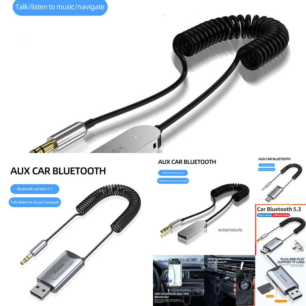 Aggiornamento Elettronica per auto Adattatore Bluetooth 5.3 per auto Dongle USB wireless stereo a jack da 3,5 mm Adattatore audio audio AUX per microfono Chiamata in vivavoce Slot per scheda TF