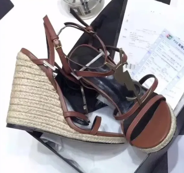 Cassandra Cunha Alpercatas Designer Sandálias De Couro Bombas De Palha Tecelagem Sapatos De Vestido Plataforma De Tornozelo Sandália Gladiador