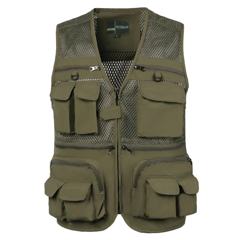 Mens Summer Outdoor Work Safari Fishing Travel Po Vest with Pockets Summer Pographer Waistcoat Tool Many Pocket Mesh Work 231228