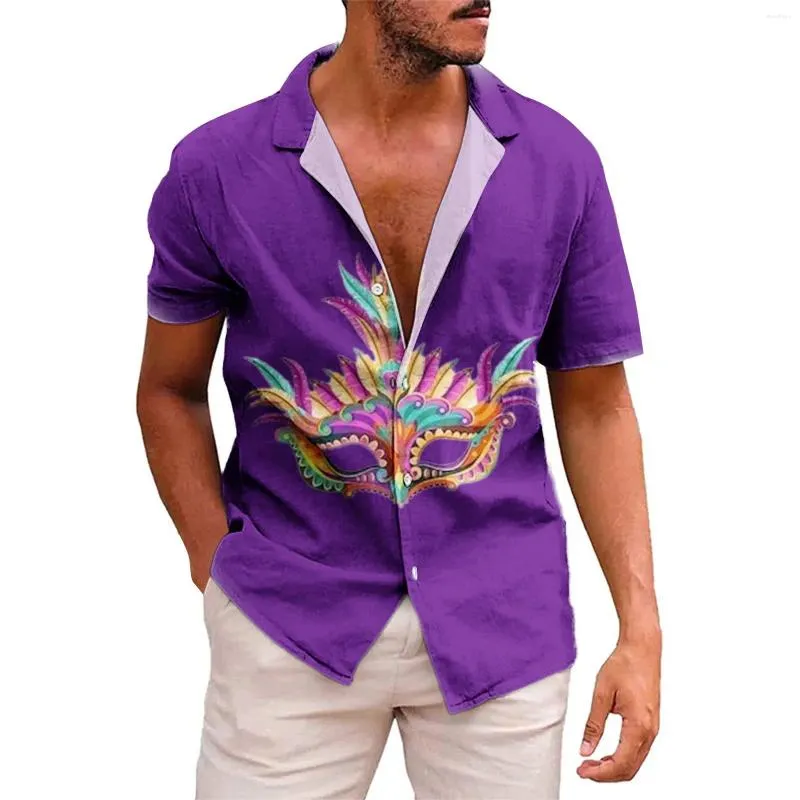 Chemises décontractées pour hommes 3D Carnaval Impression numérique Personnalité Revers Mode Court Street Wear Blouse Tops Flower Art