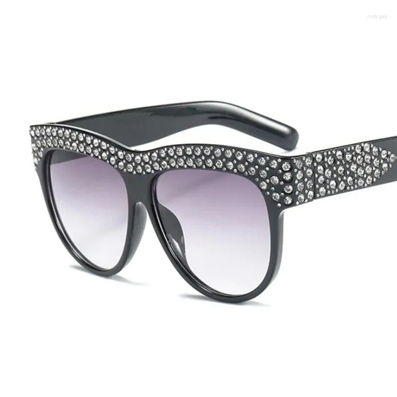 Sunglasses Black Oversized Fashion Designer Women Large Frame Rhinestone Female Vintage Shades UV400