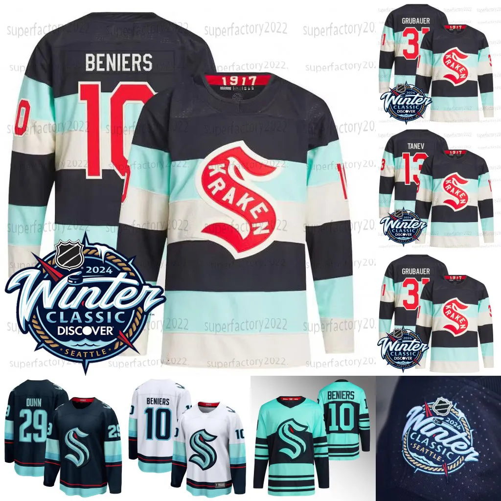 Maillot Kraken classique d'hiver de Seattle 2023-24 Matty Beniers Jared McCann Brandon Tanev Eberle Philipp Grubauer Kailer Yamamoto Eeli Tolvanen Vince Dunn Matty