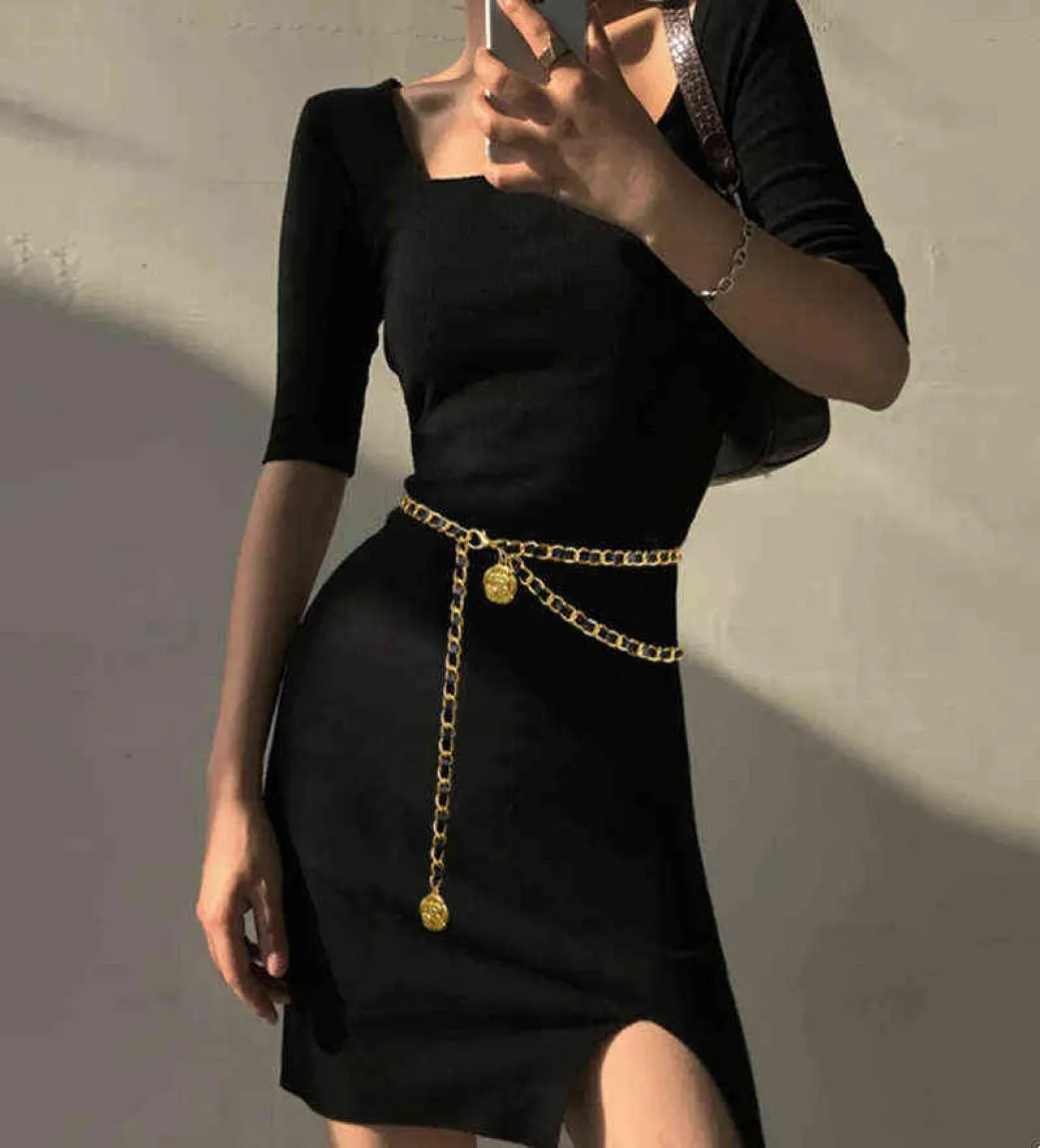 Naszyjnik w talii dla kobiet 2022 Moda luksusowy projektant Złoty Festiwal Metalowy pasek Vintage High Dżinsy Dresses Biżuteria T2205960439