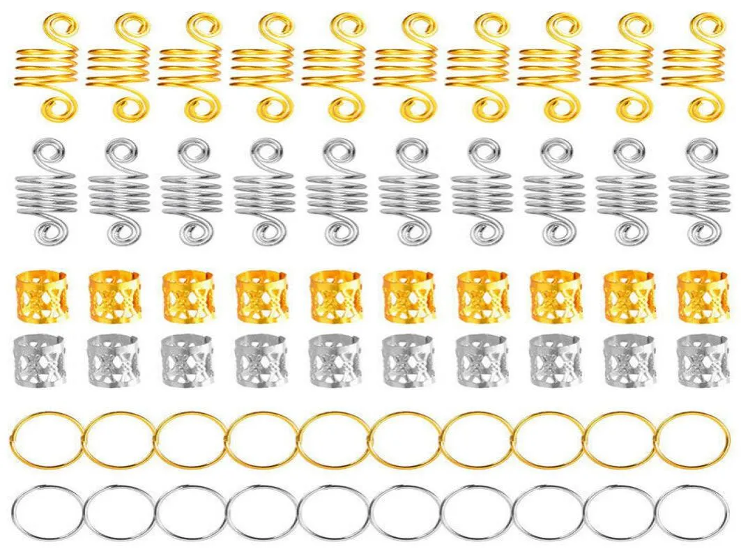 180 Stück Metall Afrikanische Haarringe Perlen Manschetten Röhren Charms Dreadlock Dread Haar Zöpfe Schmuck Dekoration Zubehör Gold 2203123221491