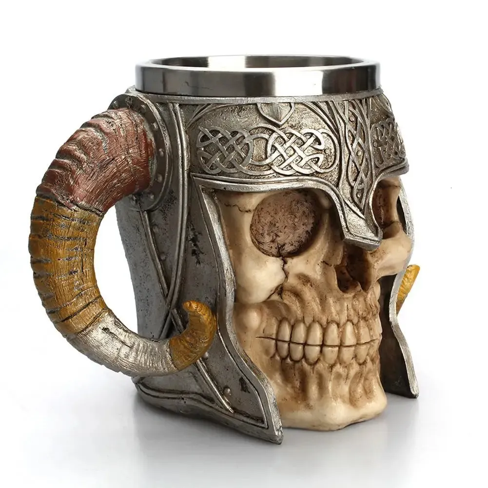 Caneca de caveira de aço inoxidável viking copo bebendo esqueleto resina cerveja stein tankard caneca de café xícara de chá presente de halloween bar drinkware 231228