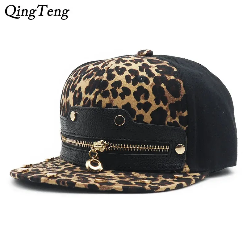 Men Hip Hop Fashion Cap Leopard Print Zipper Custom Hats Summer Outdoor Sun Hat Swag Baseball Casquette 231228