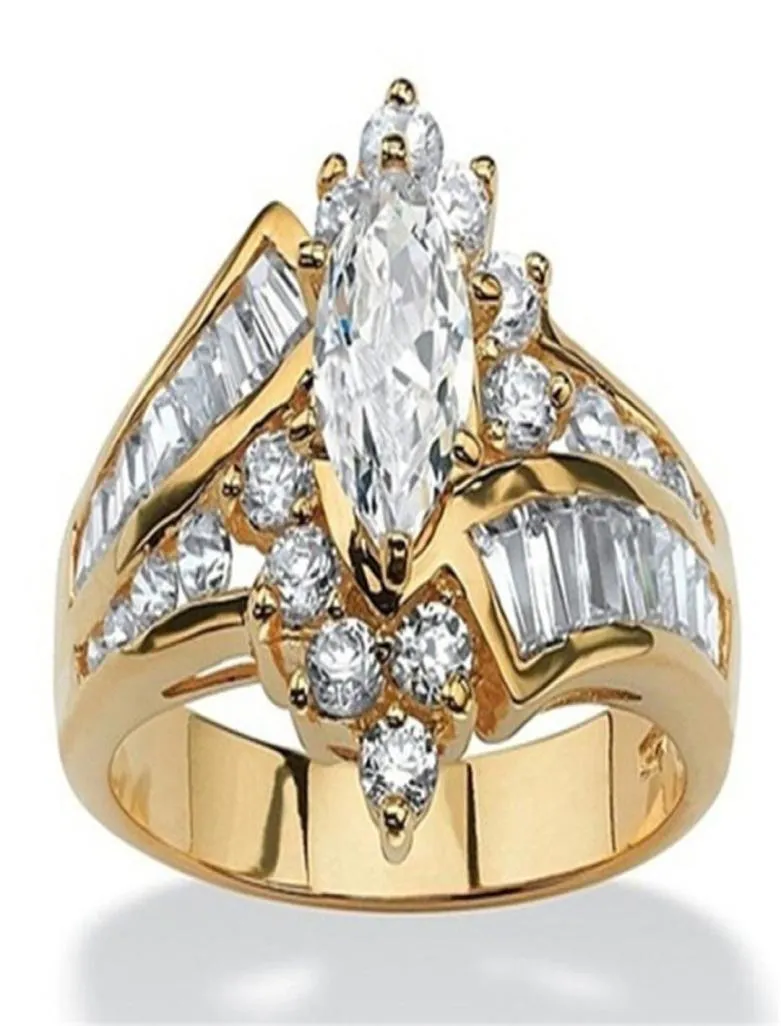 WholeWomen 18K banhado a ouro diamante irregular em forma de olho escada anel de zircão conjunto de anel de casamento para mulheres anéis joias F598812953920