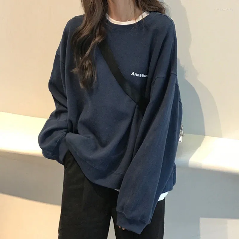 Women's Hoodies 2023 Lettera di streetwear Letter Hoody Casual Fashion coreano sottile chic chics cool blu navy grigio per donne m-xxl