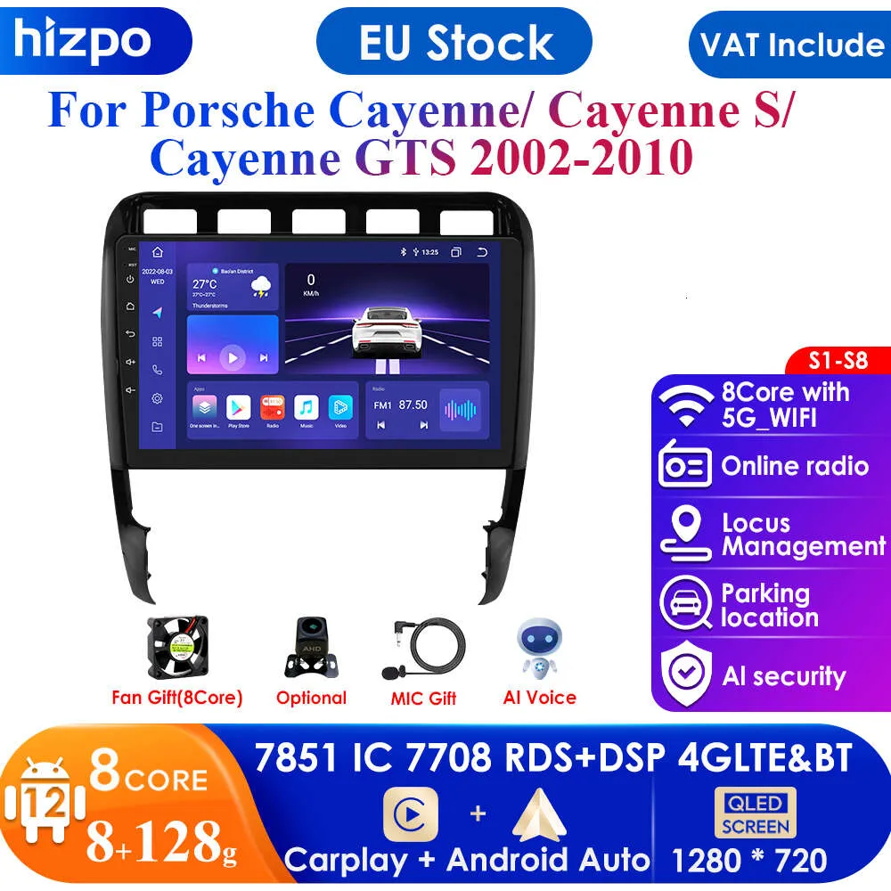 4G -LTE CarPlay 9 cali 2Din Android 12 Radio GPS dla Porsche Cayenne 2002 - 2010 Multimedia RDS 2DIN Autoradio stereo wideo BT