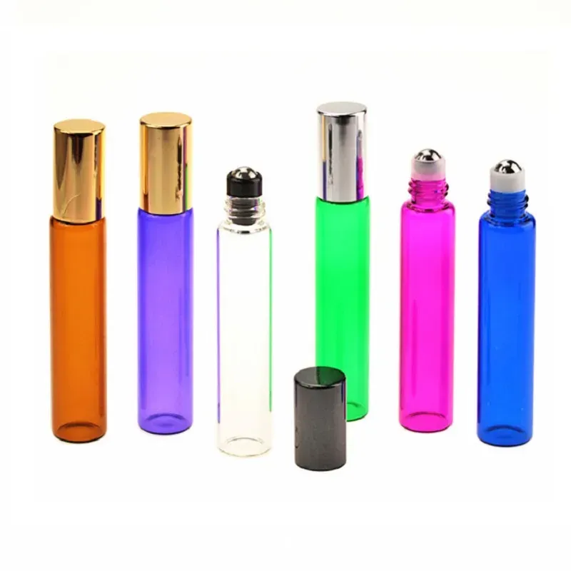 Partihandel 10 ml glas eterisk oljerulle på flaskor parfymflaska enkel rullflaska med 6 färger kropp 3 färger cap zz