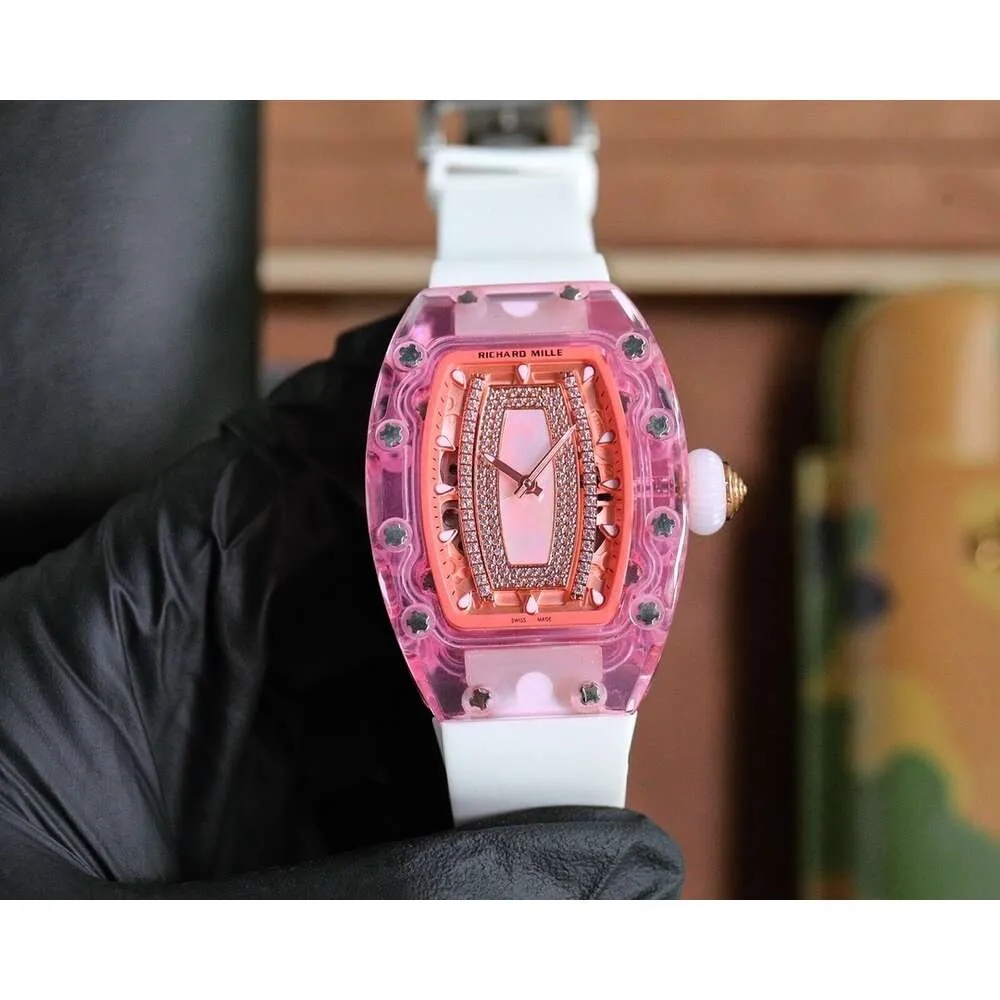 Fantástico reloj de diseñador para mujer Ladies RM07-02 Pink Lady Sapphire Relojes de pulsera con caja Movimiento mecánico de alta calidad Uhren Correa de caucho Montre Ice Out Luxe 2OPZ