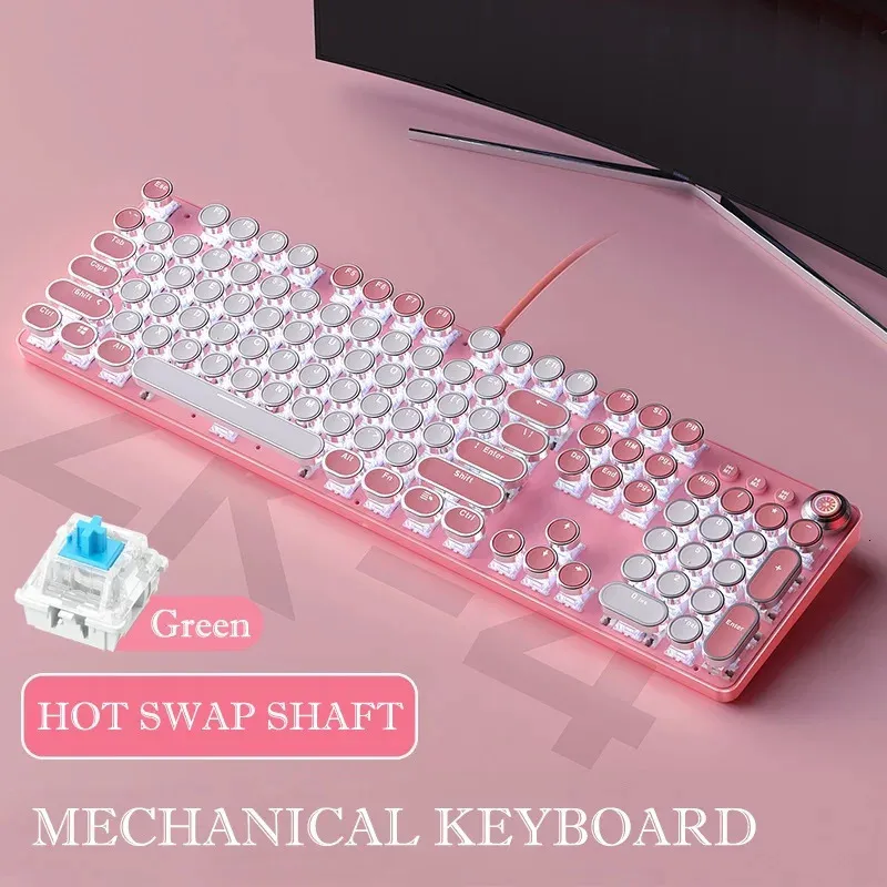 Pink Mechanical Keyboard With Green Switches, 104 Keys Pink Mechanical Keyboard With Green Switches, 104 Keys