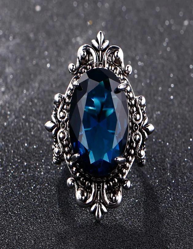Grote Pauw Blauwe Saffier Ringen voor Vrouwen Mannen Vintage Echt Zilver 925 Sieraden Ring Anniversary Party Gifts2307613
