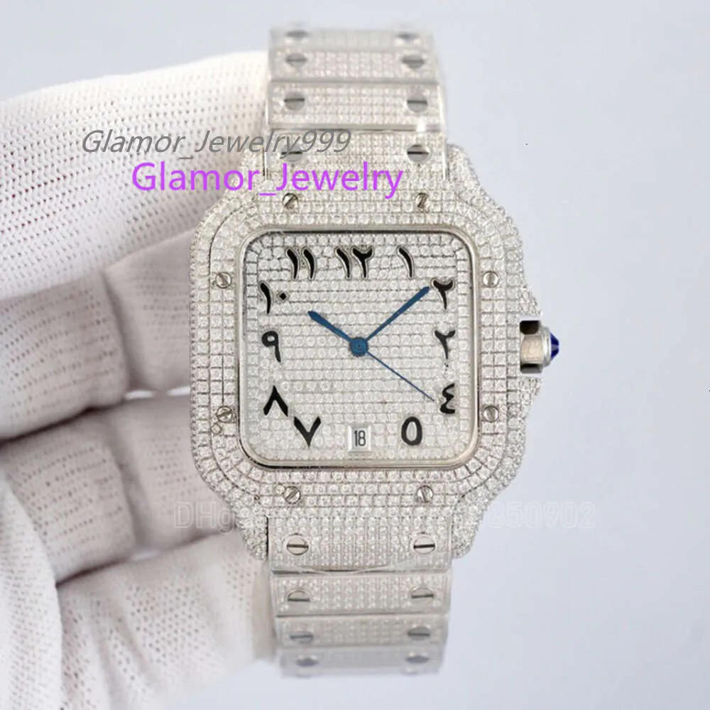 Diamonds Watches Mosant herenhorloge Automatische Moissanite-horloges Arabische cijferschaal 8215-beweging 40 mm volledige diamanten wijzerplaat Roestvrij 925-staal orologio di