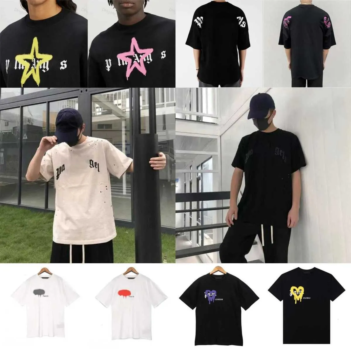 T-shirts pour hommes de créateurs T-shirt Palms Angels City Designer Limited Jet d'encre Graffiti Lettre Impression Voilier pour hommes Vêtements décontractés à manches courtes cf