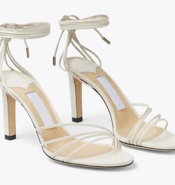 Sandalias de cuero de napa Antia de diseñador de marcas de verano, zapatos de mujer con lazo ajustable en el tobillo, tacones altos para fiesta y boda