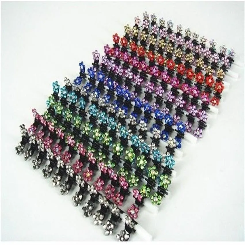 100st Crystal Flower Mini Hair Claw Clamp Hair Clip Hair Pin 12 Färger för att välja2408