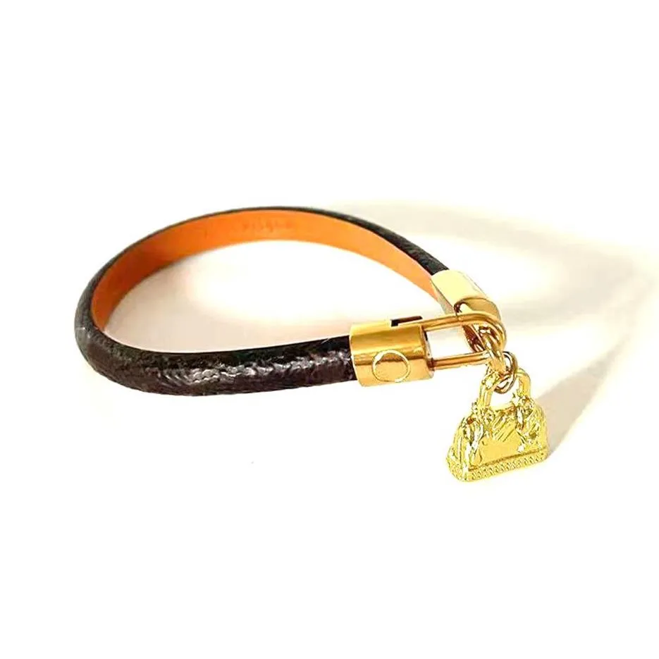 Designer Schmuck Lederarmbänder Gold Tasche Bettelarmband für Frauen Handschlaufe Braunes Blumenmuster Logo Stempel Gedruckt Mode Gi219u