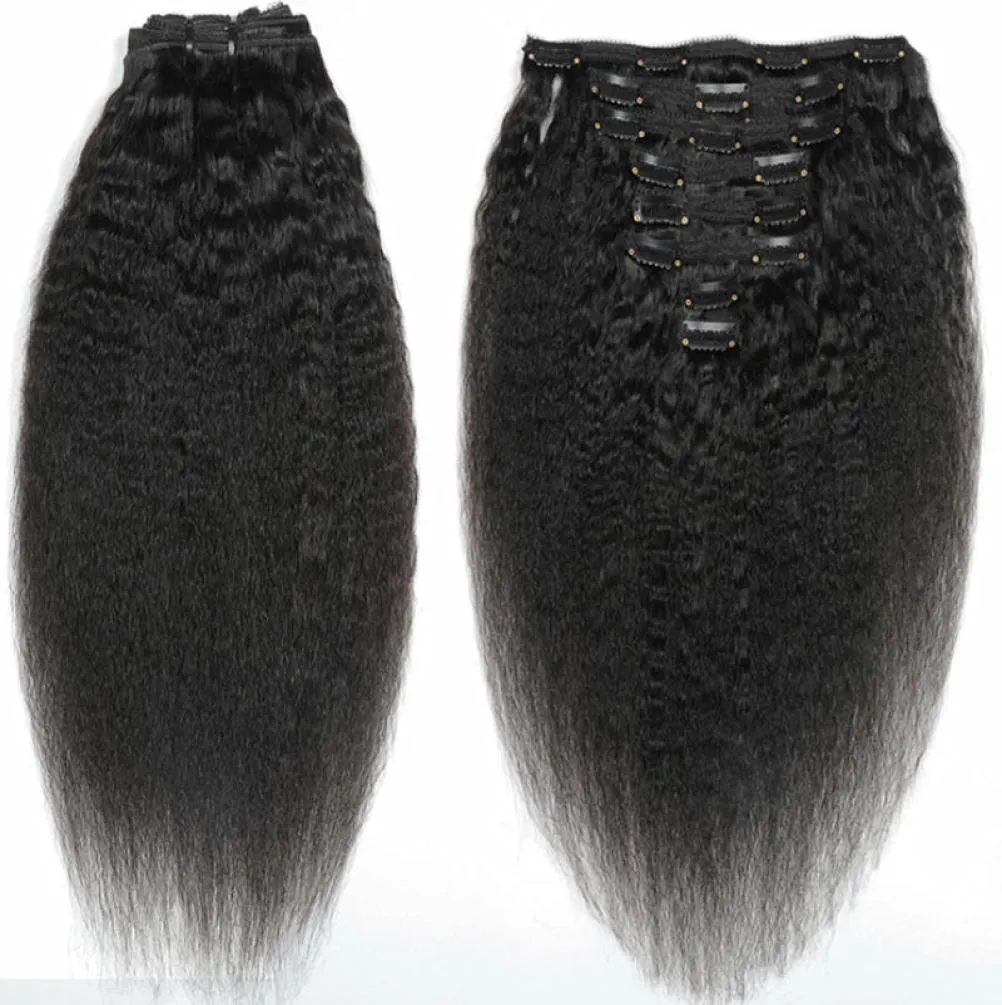 afro kinky straight hair unprocessed clip in hair extensions 120 gram Mongolian human Hair African American remy natural black clips6192396