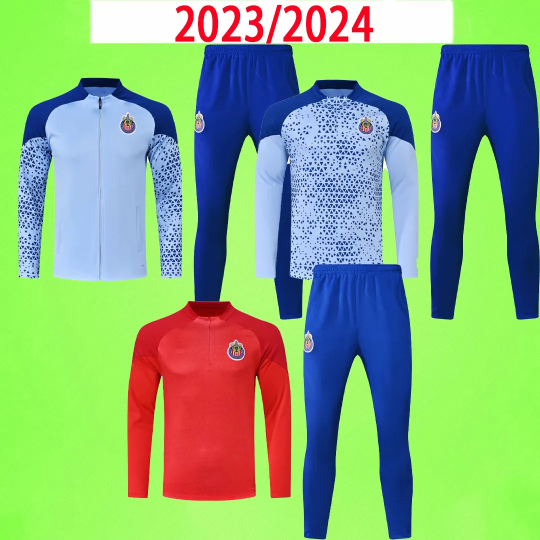 Chivas Guadalajara 2023 2024 Conjuntos de treino de futebol jogging terno masculino jaqueta de treinamento com zíper casaco com calças 23/24 azul vermelho de