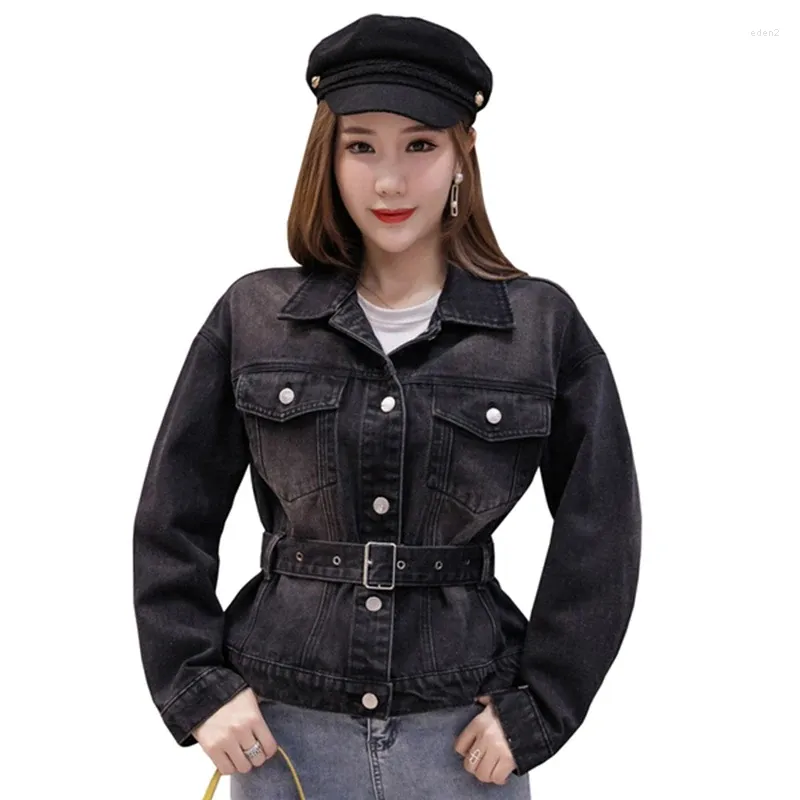 Kvinnorjackor Kvinnor Outwear Fashion Denim Jacket Rockar Single Breasted Black Slim Coat S-XXL Ladies Streetwear