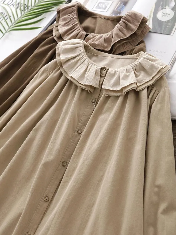 Sukienki zwykłe Mori vintage potargana okrągła szyjka sukienka Elegancka luźna koszula z latarnią