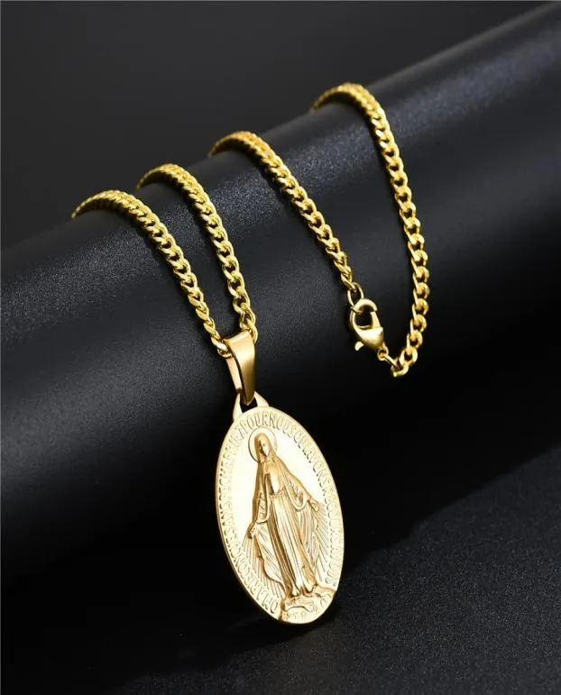 Mode Mens Women Charm Mary Pendant Halsband Hip Hop Jewelry Designer Link Chain Punk Neckor For Men Gifts5416008