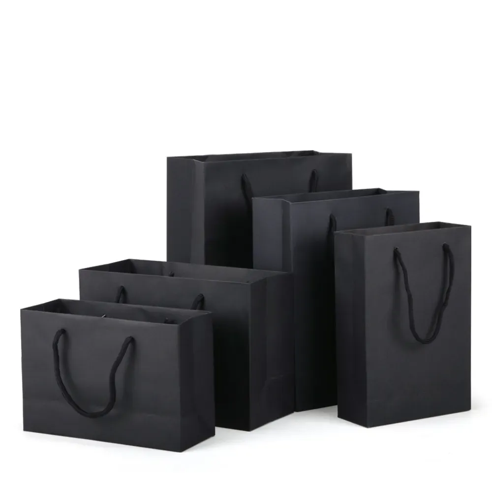 groothandel zwarte 250g papieren kartonnen draagbare boodschappentassen met touwhandvatten voor kleding koffie thee koekje ondergoed schoenen ZZ
