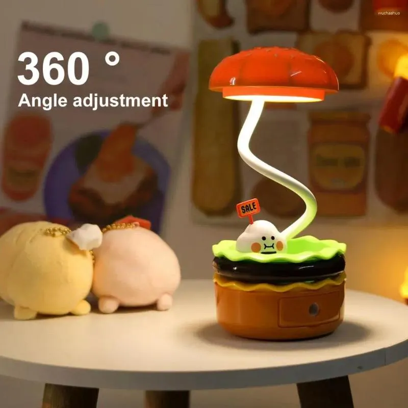 Lampes de table hamburger lampe avec taille-crayon forme créative conception de tuyau flexible 2 en 1 décoration de maison de chevet multifonctionnel
