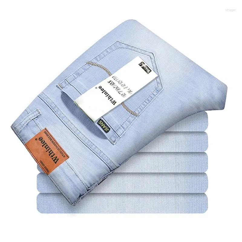 Jeans para hombres 2024 Primavera Verano Vintage Azul Color Sólido Elástico Clásico Hombres Slim Moda Denim Pantalones Masculino Tamaño 40