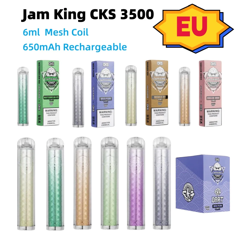 Authenthic Jam King CKS 3500 VAPES Disponible Puff E Cigarett EU Warehouse 6 ml Förfylld Mesh -spole 650mAh Uppladdningsbart batteri mot Puff Poco China Factory 2800 1600 1600