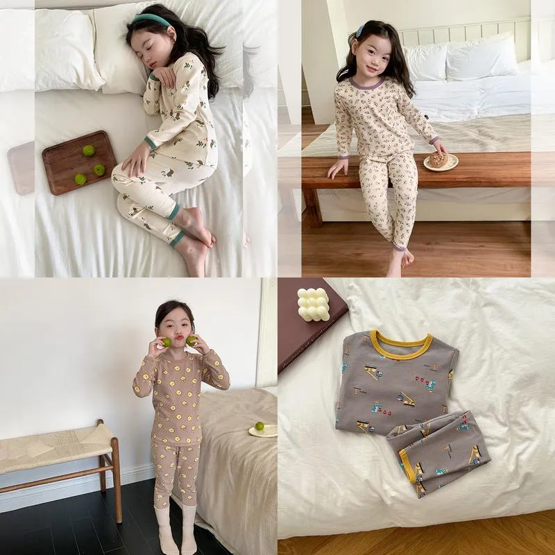 Pyjamas enfants automne et hiver ensemble garçons filles bébé longs Johns une classe dessin animé laine Dframe vêtements de maison livraison directe Otakx