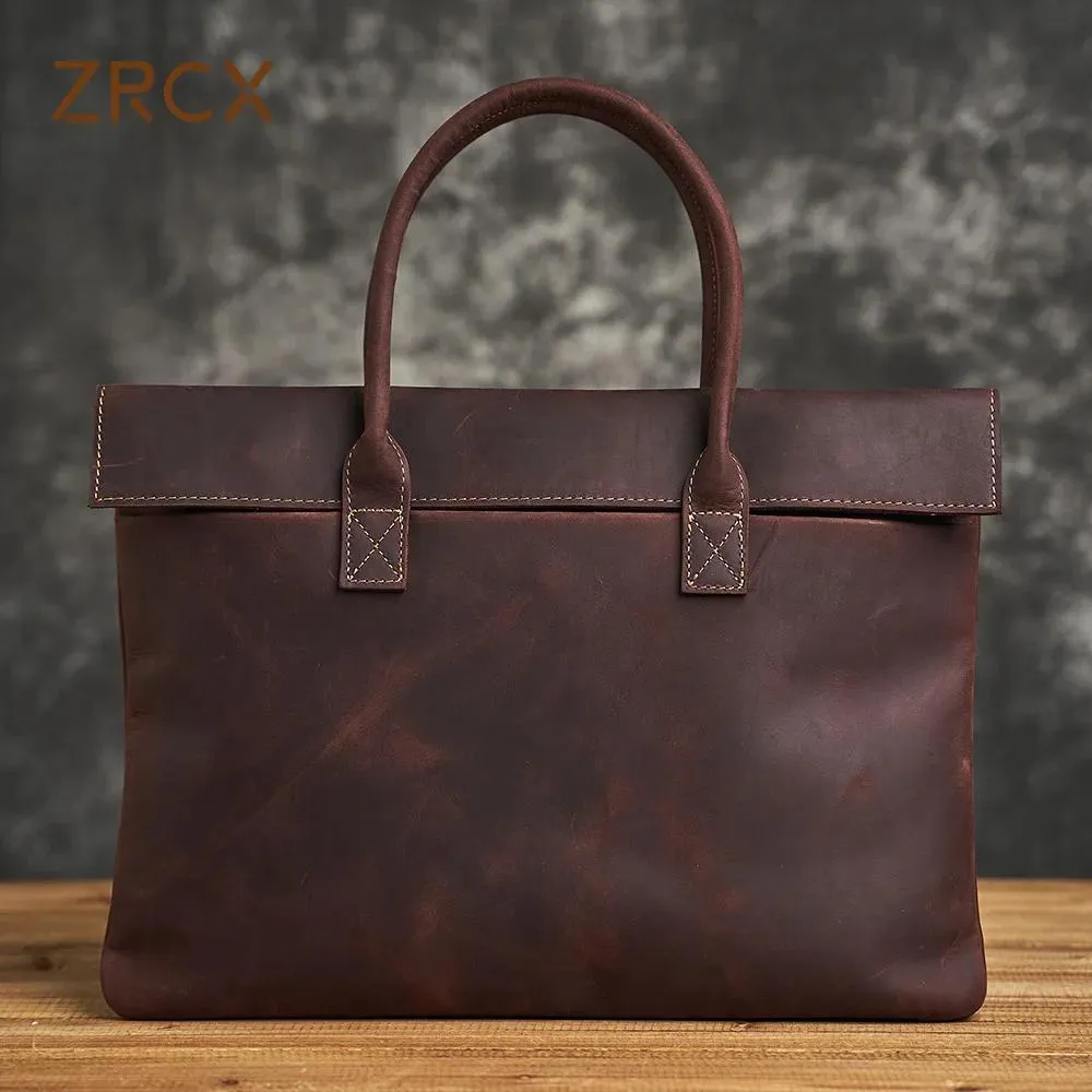 Briefzüge Zrcx Kaffee Herren Aktentasche Echtes Leder Casual Handtasche Business Tasche Schulter -Office -Arbeiter -Taschen für 13 Zoll Laptop